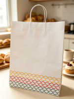 Sac cadeau en papier kraft blanc avec logo personnalisé, sac en papier de qualité alimentaire pour boulangerie, gâteaux, pain, en-cas, emballage à emporter