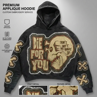 Sweat-shirt Boxy Noir Unisexe de Gros à Sublimation Coton Logo Personnalisé Impression Gonflée Col Rond Broderie Écusson Lavé à l'Acide Hoodie