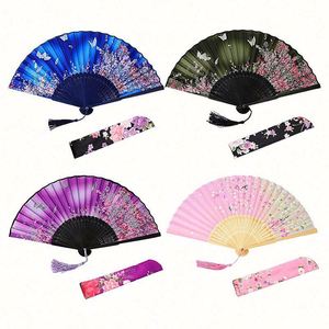 พัดไม้ไผ่พับได้แบบถือด้วยมือ พร้อมผ้าไหม สำหรับงานปาร์ตี้ งานแต่งงาน ของขวัญ ตกแต่งผนัง ดีไซน์ Ds พัดแบบถือ - Product Image 1