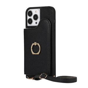 Convient pour <span class=keywords><strong>iPhone</strong></span> 17 ProMax Plug-in Phone Case, <span class=keywords><strong>iPhone</strong></span> 17 Fish Tail Crossbody Shoulder Strap, Ring protection PU Leather case - Product Image 1