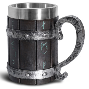 Mug en résine en forme de baril de <span class=keywords><strong>bière</strong></span> Viking WJA23, grande capacité, double paroi, en acier inoxydable, rétro, 22 oz, style baril de chêne, Copas Taza - Product Image 3