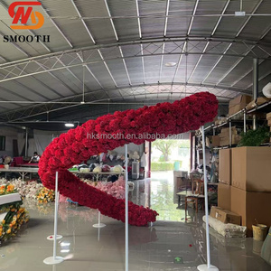 SMOOTH Stunning <b>Large</b> S Shape Wedding Red Rose <b>Artificial</b> <b>Flower</b> Runner Long Curved Moon Floral Arch with Stand - Product Image 3