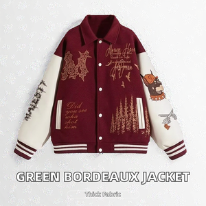 Veste en cuir épais à capuche d'hiver vert Bordeaux 2025 pour homme et femme, style baseball décontracté, nouvelle collection, style industriel américain - Product Image 2