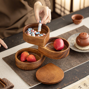 Walnut Wood Three Layer Food Box Teardrop Design Stackable <b>Storage</b> <b>Tray</b> For Home Use - Product Image 4
