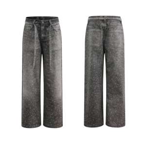 Pantalones Vaqueros de Hombre Personalizados con Puntos Brillantes, Pantalones Vaqueros Anchos Desgastados en Negro y Gris, Ropa de Calle Elegante e Informal - Product Image 3