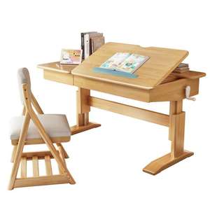 Bureau de travail ergonomique relevable pour les élèves du primaire et du secondaire Table d'étude en bois massif Chaise à hauteur réglable en bois élégant - Product Image 6
