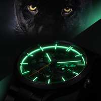 Montre mécanique automatique de luxe pour homme I&W CARNIVAL, entièrement noire, en acier inoxydable, cadran squelette, cristal saphir, tourbillon