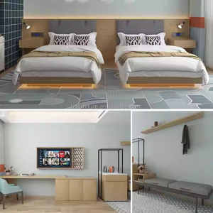 Ensembles de meubles pour hôtels et appartements commerciaux à prix abordable : lits doubles en bois durables avec tables de chevet, têtes de lit, bureaux et meubles TV - Product Image 3