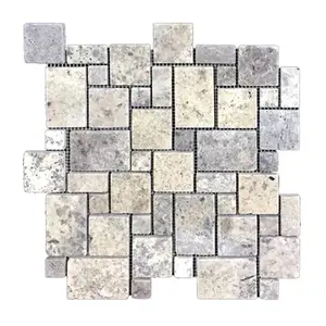 石灰华法国图案大理石马赛克瓷砖石材套面砖，用于室内和室外墙壁设计