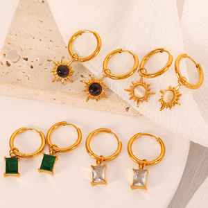 Pendientes de aro chapados en oro con colgante de estrella, diseño geométrico para mujer, pendientes colgantes de moda para fiesta - Product Image 1