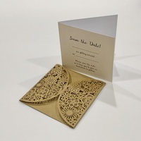 Carte d'invitation en papier kraft avec nœud, découpe laser, 50 pièces, impression personnalisée