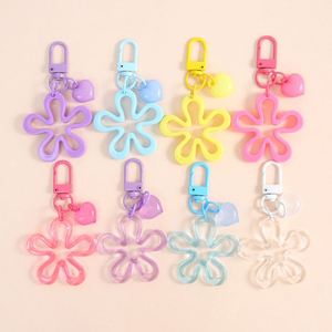Candy Color Hollow <b>Flower</b> Keychain With Peach Heart Charm Cute Acrylic Bag Pendant DIY Jewelry Accessories for Girls Women - Product Image 3