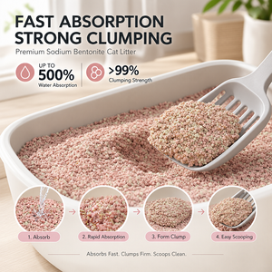 Litière pour chat MIYA en bentonite rose, agglomération rapide, faible poussière, contrôle des odeurs supplémentaire, haute absorption, forte agglomération, vente en gros OEM - Product Image 2