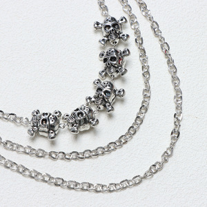 Cadena de cintura yueli estilo Hip Hop Punk Metal para mujer, diseño de calavera, doble anillo, plata tibetana, cadena para pantalones, accesorio decorativo para vaqueros. - Product Image 4
