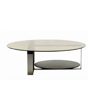 โต๊ะกระจกสแตนเลสสตีลคอนโซลสูง2ชั้นสองชั้นโต๊ะกาแฟแก้วกลมโต๊ะกาแฟแก้วเงาสูง