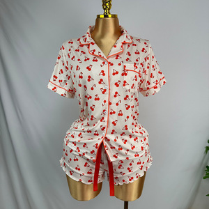 Conjunto de <span class=keywords><strong>Pijama</strong></span> de Verano para Mujer, Estilo Europeo Americano, con Rayas, Manga Corta, Pantalones Cortos, Informal, Dos Piezas - Product Image 6