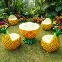 Table et chaises de parc d'attractions personnalisées en résine et fibre de verre de haute qualité, motif fruits (ananas, citron, fraise), statue de plage de dessin animé