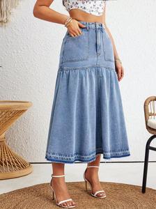 Jupes Longues Droites en Jean à Taille Haute pour Femme, en Tissu <span class=keywords><strong>Denim</strong></span> Confortable, Automne-Été - Product Image 3