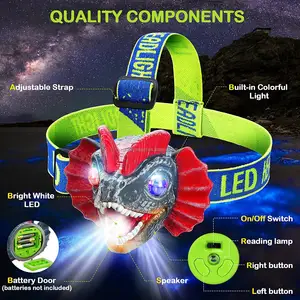 卸売ホットトイキッズギフト安全LEDライトサウンドキッズヘッドトーチ恐竜懐中電灯Ledヘッドライトヘッドランプ子供用