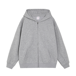 เสื้อฮู้ดซิปโอเวอร์ไซส์ผ้าฝ้าย 100% สำหรับผู้ชาย สีพื้น ผ้าฟลีซลำลอง เสื้อกันหนาวมีฮู้ดทรงปกติสำหรับฤดูใบไม้ร่วง แบบถัก - Product Image 6
