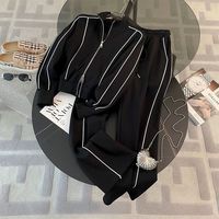 Nouveau Style Automne 2025 Ensemble Survêtement Décontracté Chic et Tendance pour Femmes, Haut et Pantalon Large Uni Taille Haute