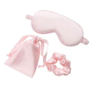 Ensemble de couvre-yeux et chouchous pour cheveux en fibre de bambou 100% avec logo personnalisé imprimé, masque de sommeil avec sac à cordon - Product Image 3