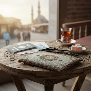 Funda de pasaporte y billetera tejida turca, diseño de alfombra persa, de Turquía - Product Image 3