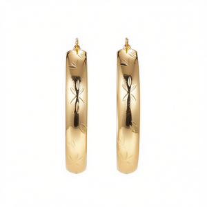 Orecchini a cerchio in ottone placcato oro con motivo vegetale per donna, gioielli da indossare tutti i giorni in stile classico - Product Image 1