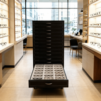 Vitrine de présentation de lunettes en cuir noir de luxe, verrouillable, avec tiroirs, pour le rangement des lunettes de soleil, vente au détail