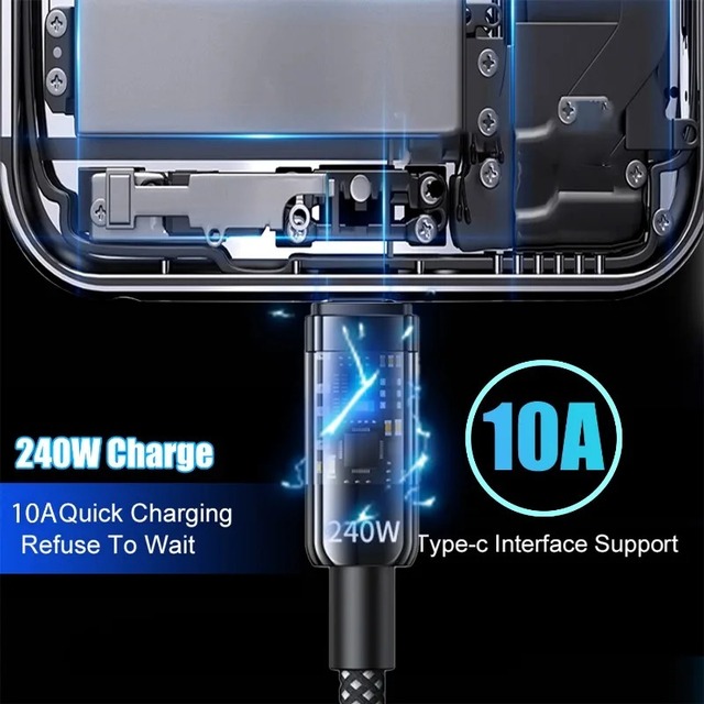 240W QC 3.0 USB Type-C Braid Material Super Fast Charging Cable with LED Digital Display for Phones