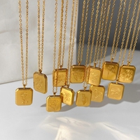 Collier en acier inoxydable plaqué or 18 carats avec pendentif carré fleur du mois de naissance, vente en gros de bijoux chinois