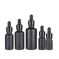 Botol Serum Minyak Esensial 1oz dengan Logo Custom Sablon, Botol Kaca Matte Hitam Doff dengan Tutup Pipet Hitam untuk Kosmetik