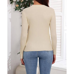 Vente en gros de pulls en tricot pour femmes | Pull à manches longues à col rond de couleur unie | Fabricant de mode OEM automne hiver - Product Image 5