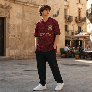 Maillot de football rétro personnalisé Tifo, haut d'entraînement col en V, coupe oversize unisexe, en Spandex/Coton Jacquard, fabrication OEM ODM, vente en gros en vrac - Product Image 2