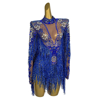 Combinaisons de soirée de créateur avec strass, tenue de festival pour femme, costume de danseuse pour spectacle de chanteuse en direct, body à franges
