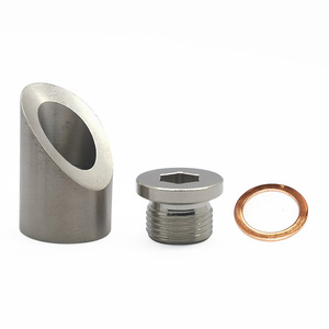 Nouveau Kit soudé de capteur d'oxygène en acier M18x1.5 avec bouchon de bonde en fer 45 degrés courbe écrou cranté cuivre <span class=keywords><strong>rondelle</strong></span> combinaison sac emballé - Product Image 2