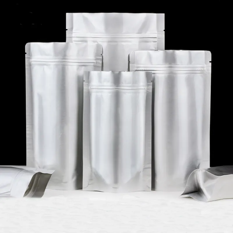 Stand Up saf alüminyum folyo Mylar gümüş açılıp kapanabilir fermuar kilitli gıda ambalaj depolama Doypack çanta plastik torbalar