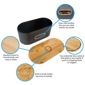 Panera con Tapa de Madera, Contenedor de Almacenamiento de Pan, Asa, Panera Moderna, Caja de Metal Moderna - Product Image 3