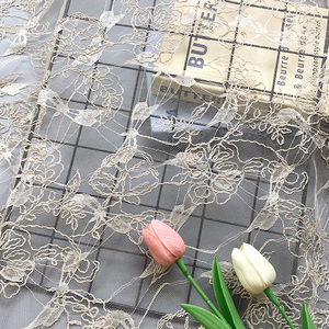 Tela de encaje floral africana Aso Ebi con cordón, malla hueca 100% poliéster, encaje Chantilly transparente para lencería y ropa interior - Product Image 1