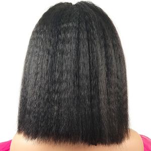 Perruque courte en cheveux humains de couleur naturelle, cheveux de bébé brésiliens, texture Yaki droite, perruque <span class=keywords><strong>bob</strong></span> droite crépue 13X4 - Product Image 5