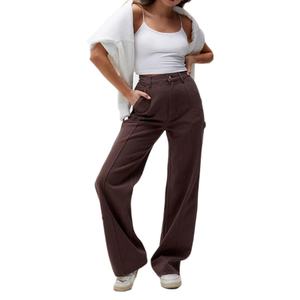 Pantalon évasé ample taille haute marron personnalisé avec logo, coupe ajustée, jambe large pour femme - Product Image 2