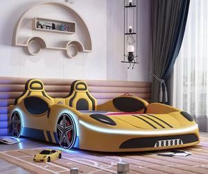 2025 Car Kids <b>Bed</b> Creative Cartoon Design with Guardrails & Storage Modern Minimalist Boys Toddler Race Car Theme Wood Bedroom - Product Image 2