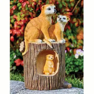 รูปปั้นสัตว์กลางแจ้งสำหรับสวนรูปปั้นแมวเหมียวน่ารักไฟสวนโพลีเรซิน