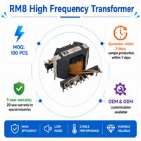 Transformateur miniature personnalisé horizontal RM8 haute fréquence SMPS à noyau de ferrite pour montage sur circuit imprimé, transformateur LED, transformateur 12V