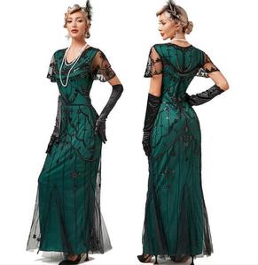 Abito da Donna Lungo da Sera Stile Vintage Anni '20 Grande Gatsby Flapper con Scollo a V Paillettes Perline e Ricami su Rete Traspirante - Product Image 2