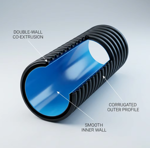 Tuyau en PEHD ondulé à double paroi SN8 SN16 150mm 200mm pour drainage des eaux usées municipales, certifié ISO9001 CE - Product Image 2