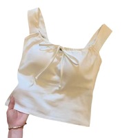 Débardeur court chic et décontracté pour femme, col carré, bretelles à nœud, avec coussinets de poitrine, coupe ajustée, sans manches, idéal pour l'été, personnalisable OEM
