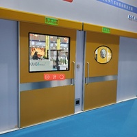 Porte coulissante hermétique à double battant en acier, à ouverture latérale, pour salle blanche de laboratoire hospitalier, certifiée CE ISO