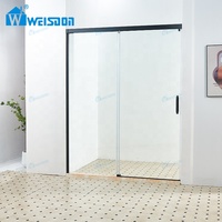 Porte de douche coulissante simple en verre trempé SGCC 8 mm à fermeture douce, cadre en acier inoxydable noir mat sans cadre