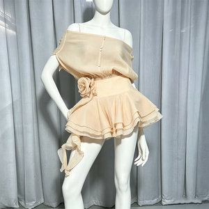 Elegant Nude Flowy Mini <strong>Dress</strong> with Off Shoulder and 3D Applique <strong>Romantic</strong> Beach <strong>Dress</strong> for Summer Vacation Customizable - Product Image 6